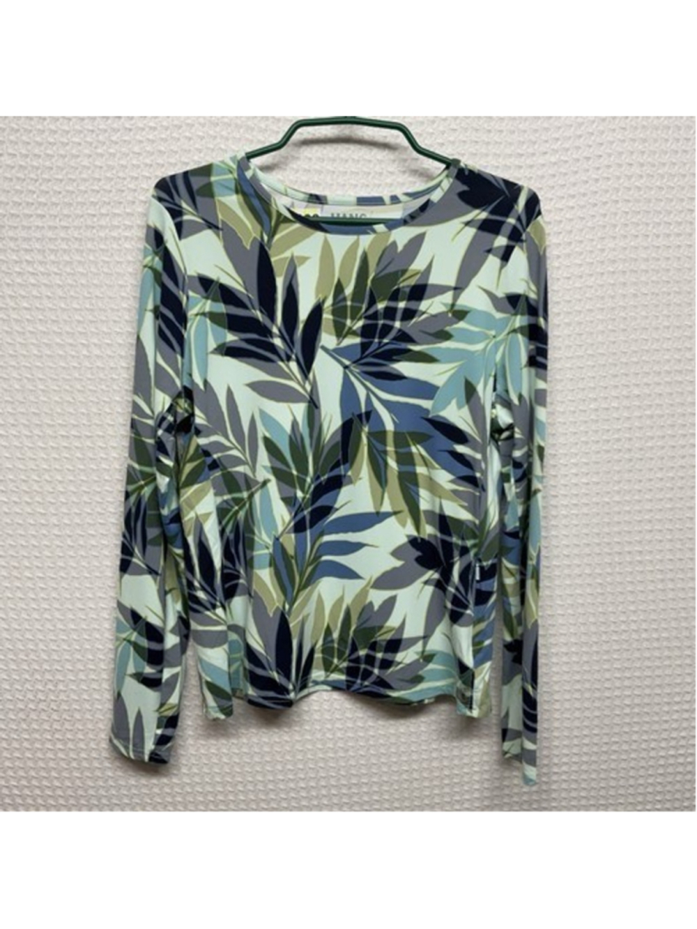 NWOT Hang Ten UPF50 Green Blue Tropical Floral Rash Guard Swim Shirt Women L‎